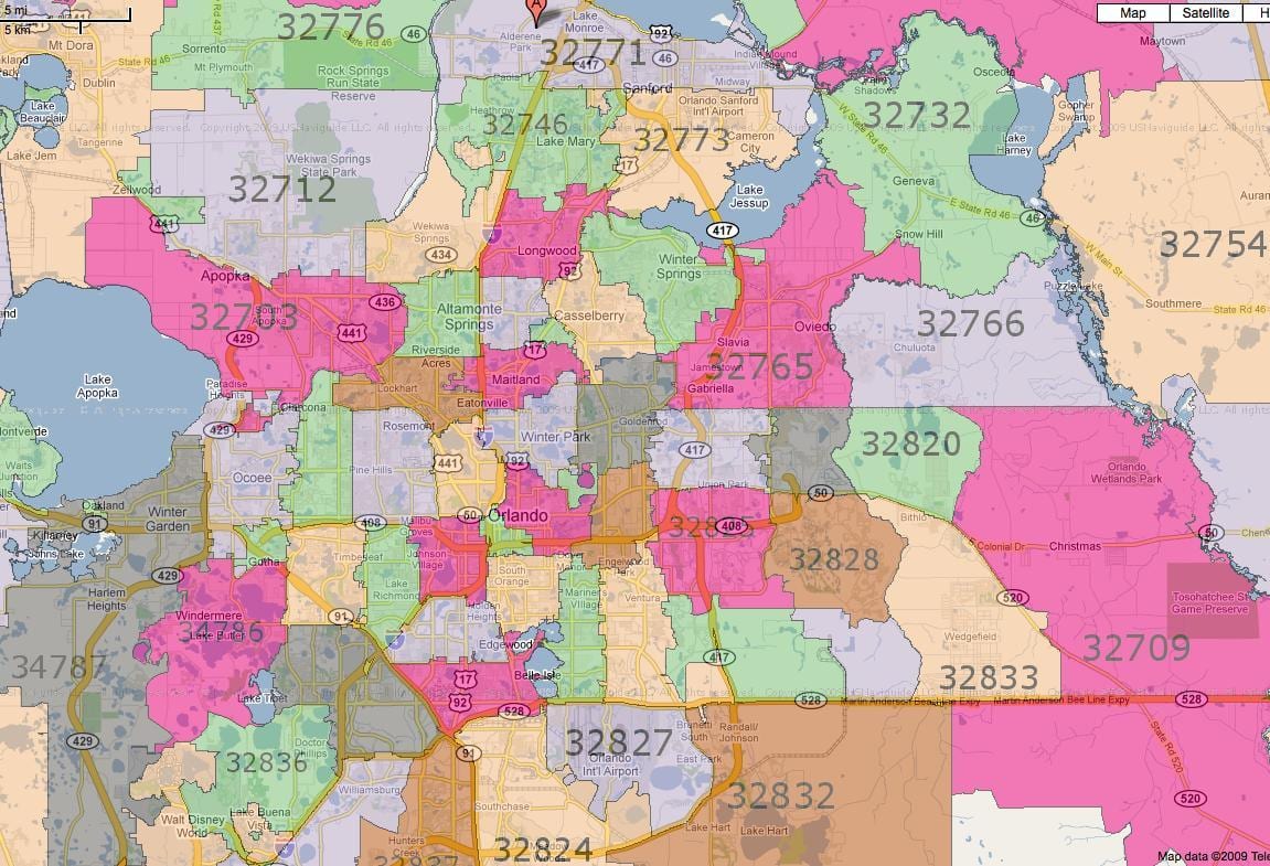 kòd postal map Orlando